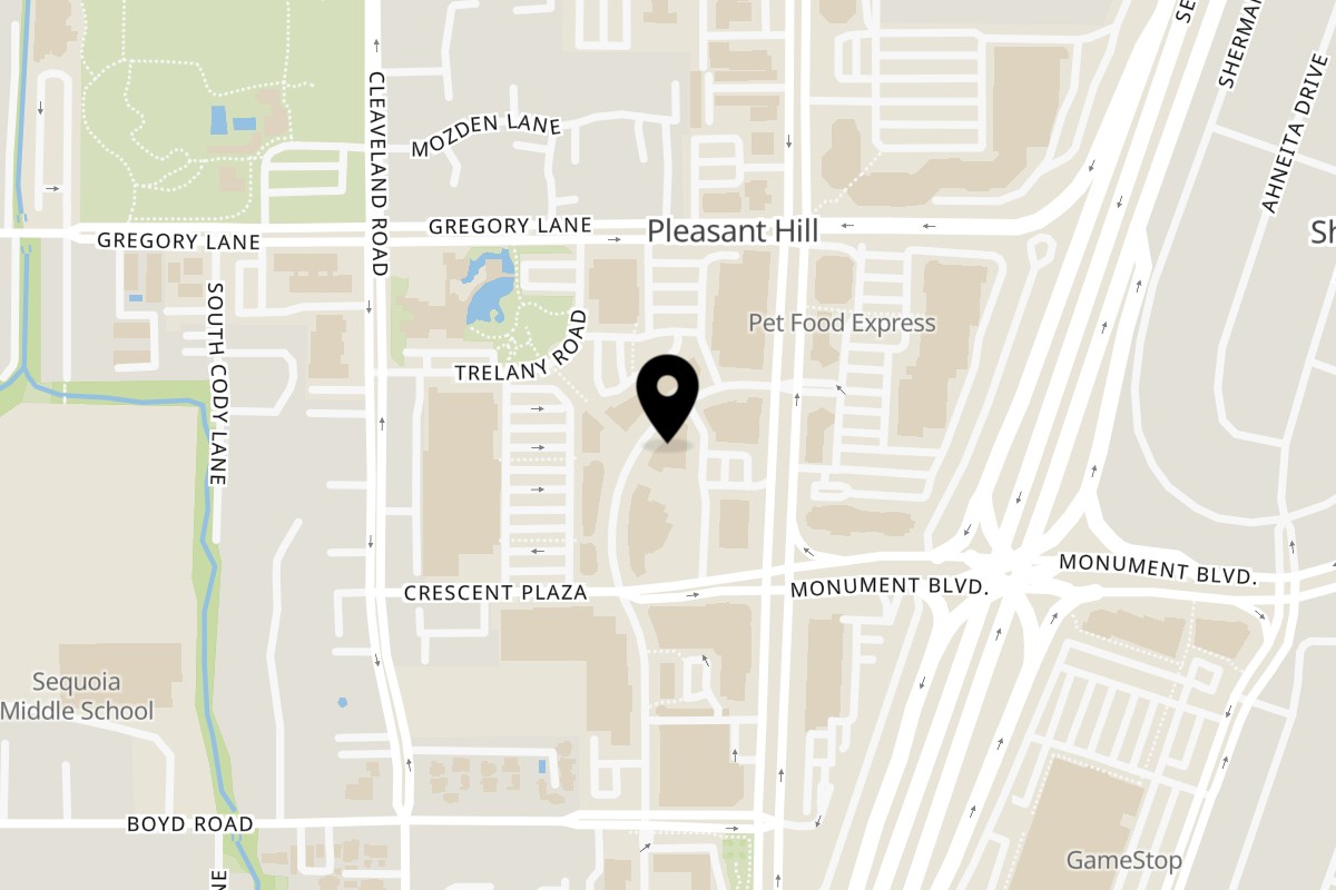 Map showing the location of Cantina Jack's on 40 Crescent Drive in Pleasant Hill